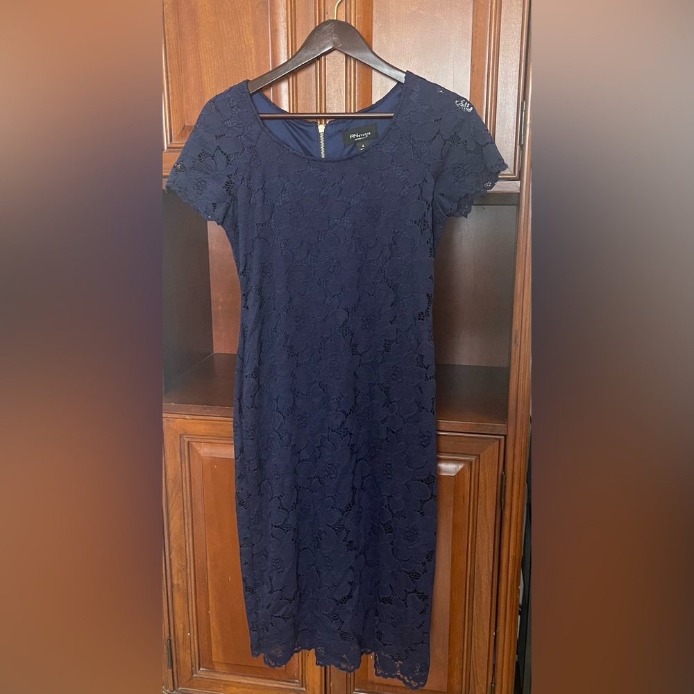 Navy Lace Overlay Dress by RN Studio